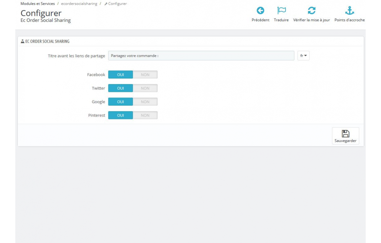 Partage de commande sur les réseaux sociaux - Module Prestashop