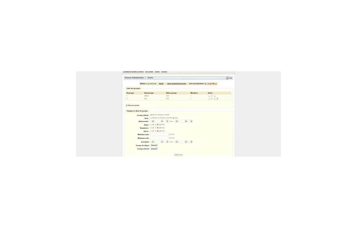 Edition des groupes en masse / Module Prestashop - Module Prestashop
